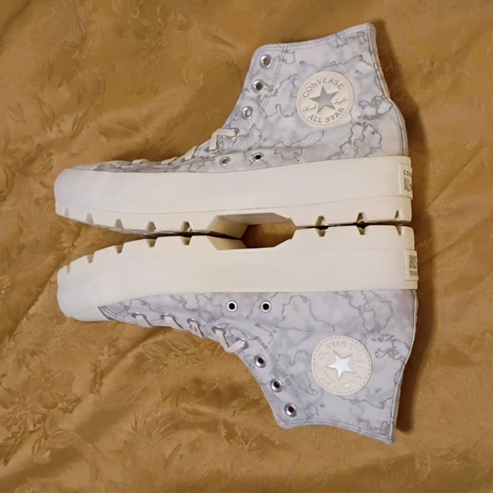 CONVERSE Platform Women's High-Top Gray Marble and White Women's 11.0 Men 9.0 - Picture 6 of 12